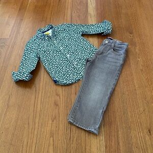 Mini Boden Race Car Long Sleeves Shirt and Grey Jeans Set